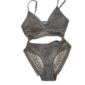 Charcoal Grey lace bralette and panty set womans S M L